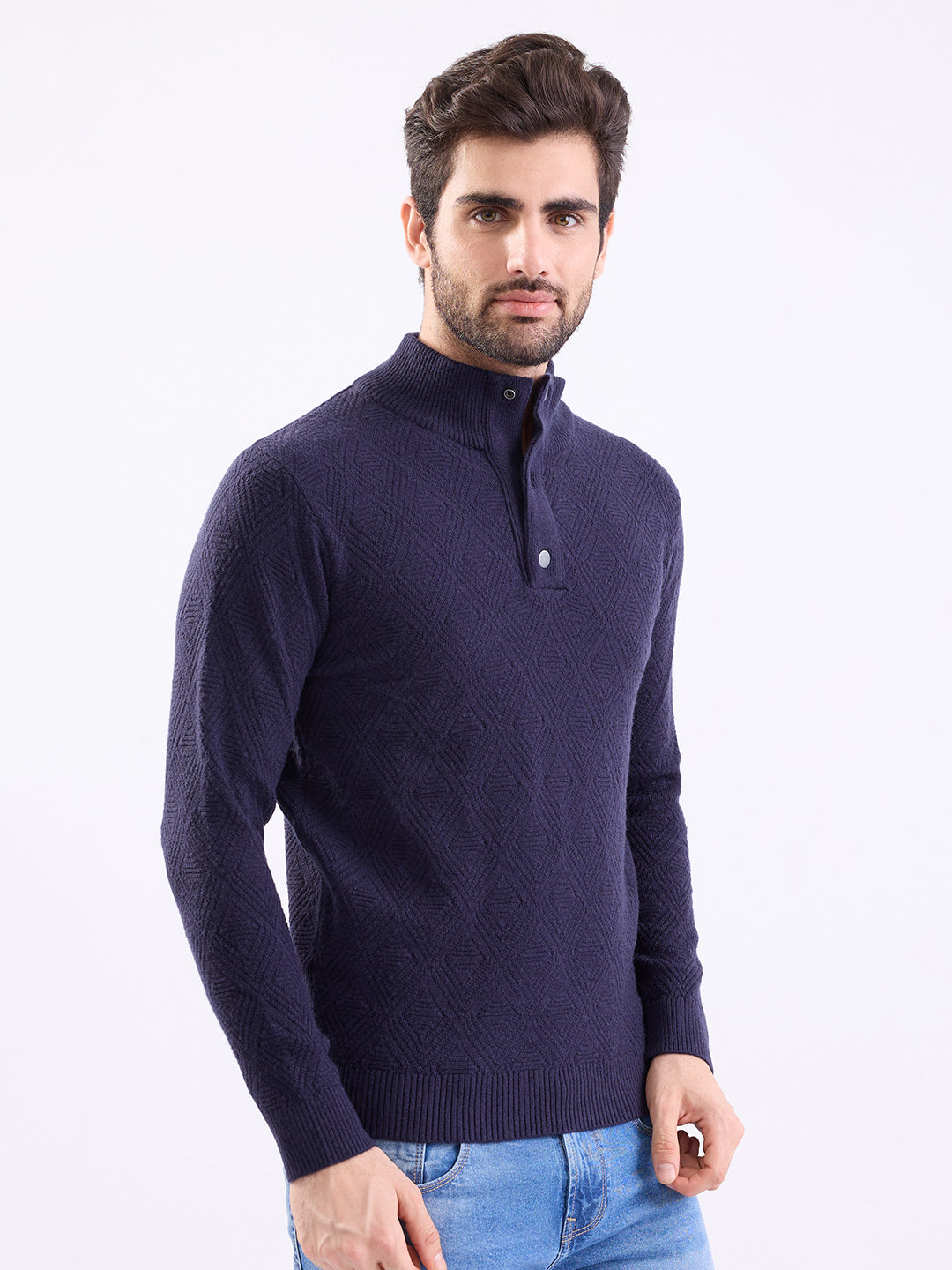 Spykar Cameo Blue Slim Fit Casual Sweaters For Men