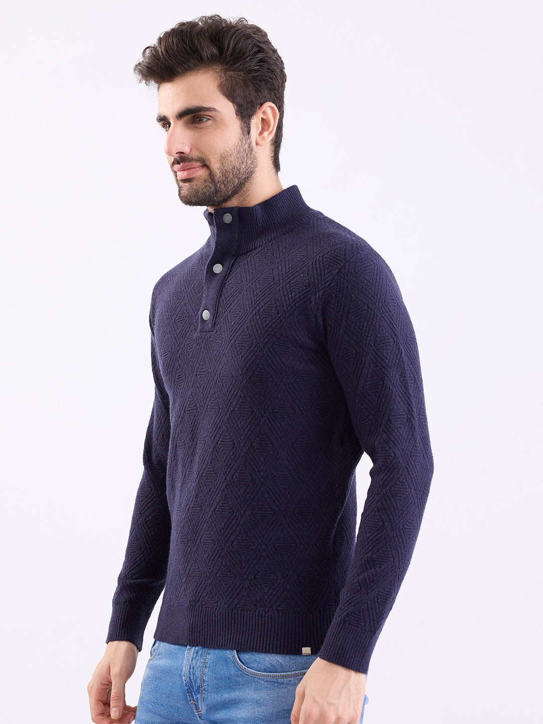Spykar Cameo Blue Slim Fit Casual Sweaters For Men