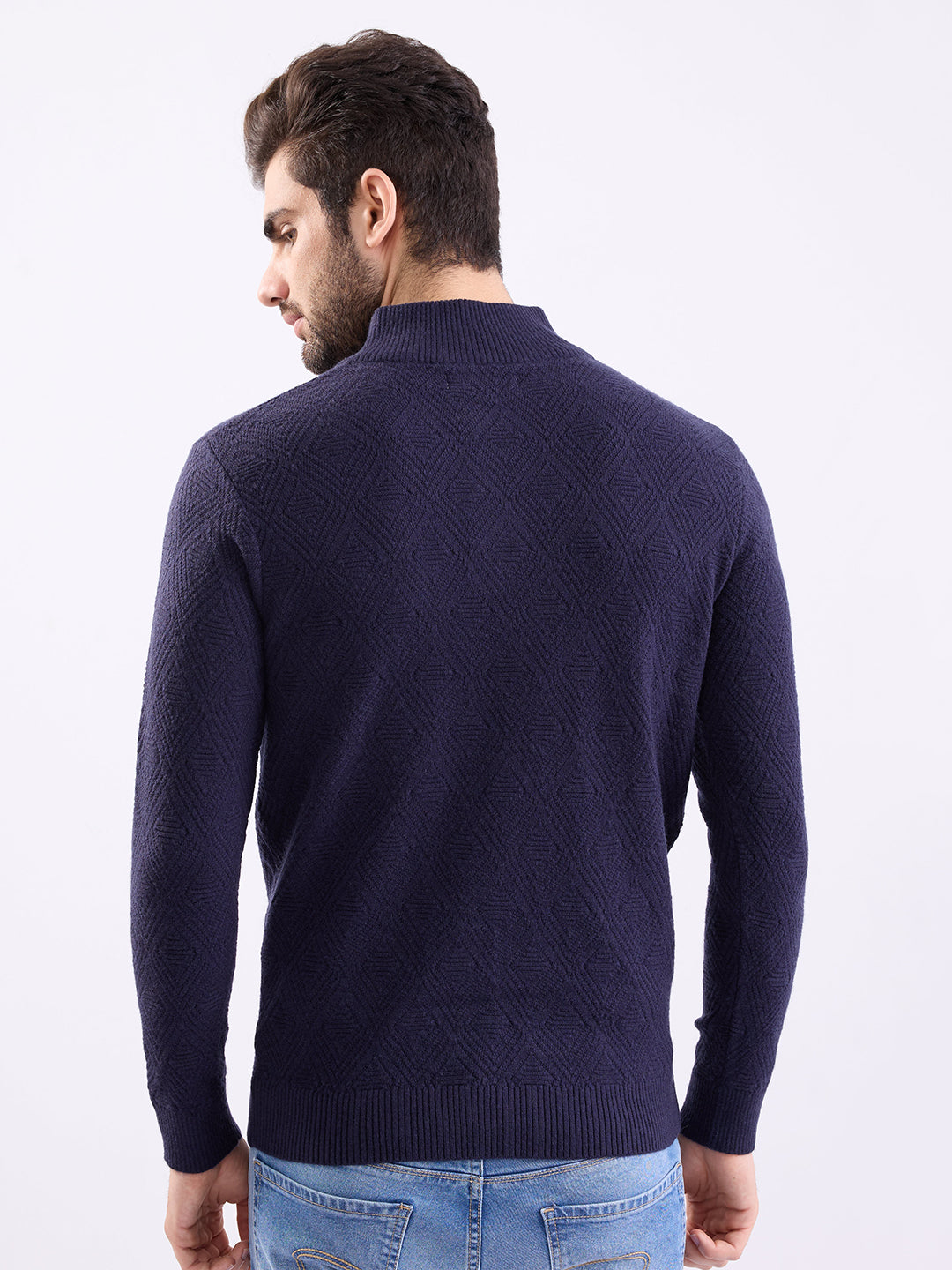 Spykar Cameo Blue Slim Fit Casual Sweaters For Men