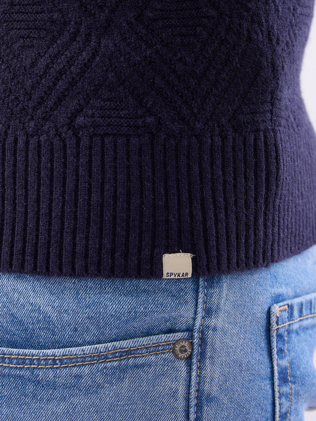 Spykar Cameo Blue Slim Fit Casual Sweaters For Men