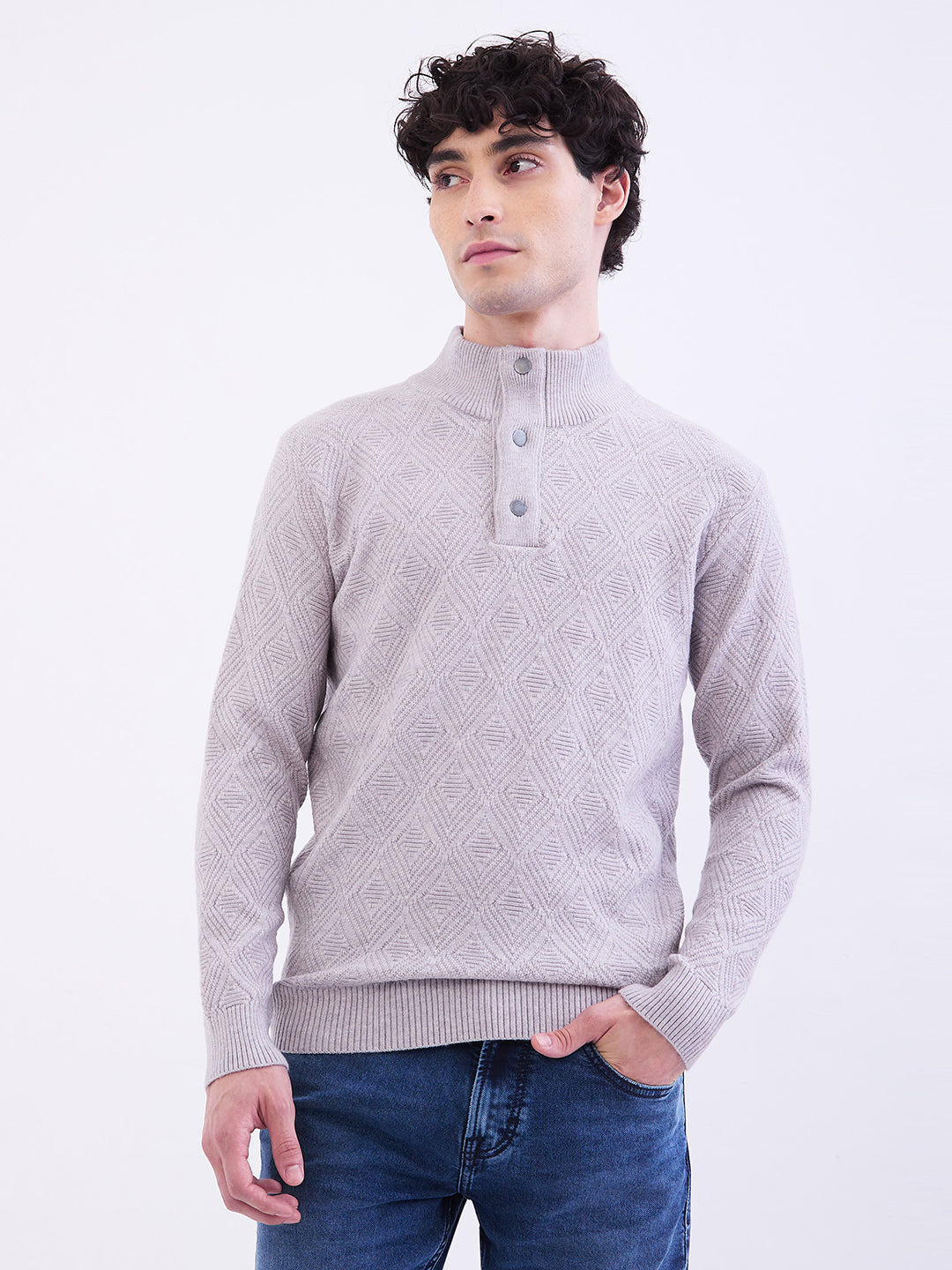 Spykar Silver Grey Slim Fit Casual Sweaters For Men