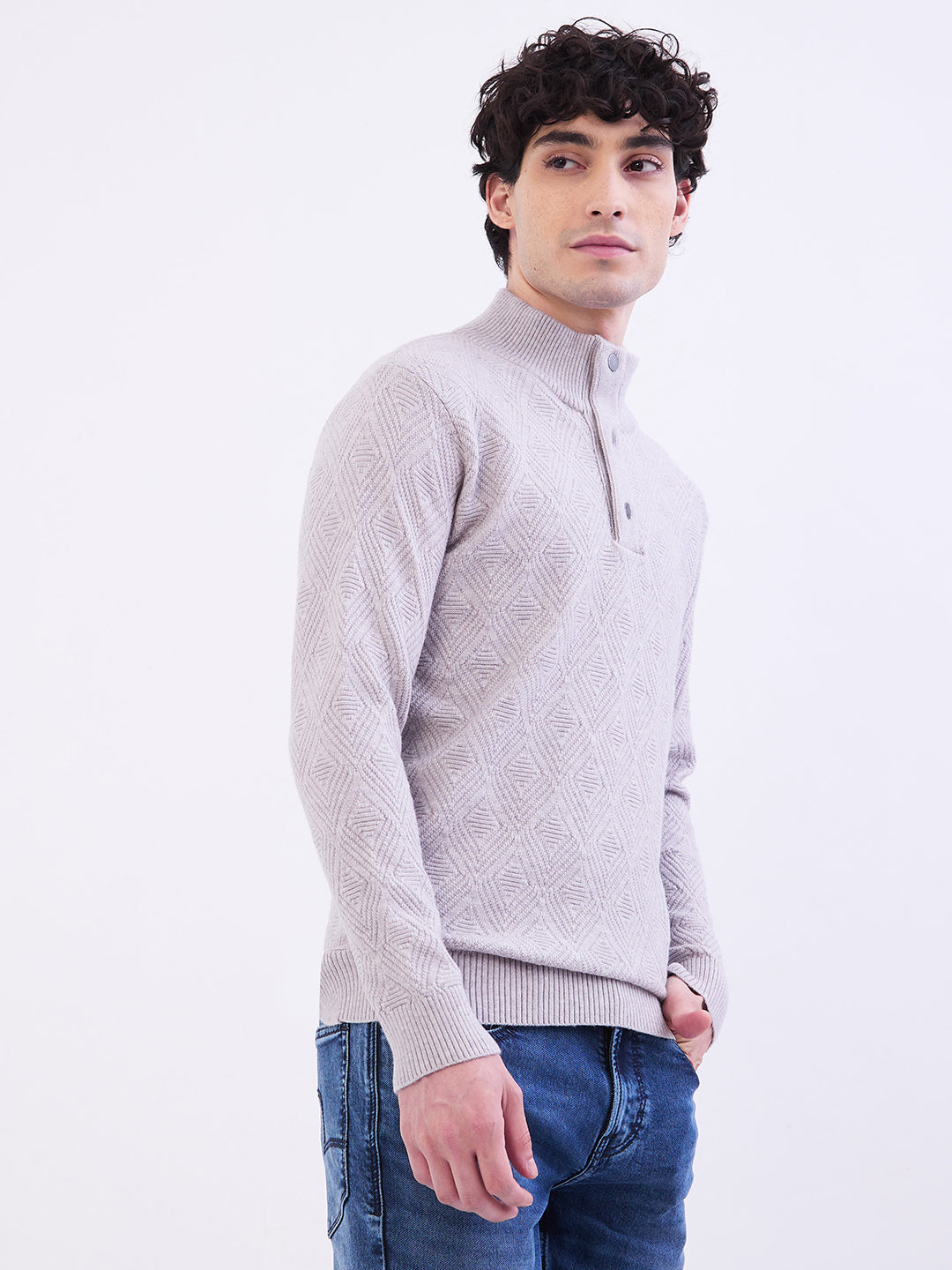 Men Sweater Silver Grey Slim Fit