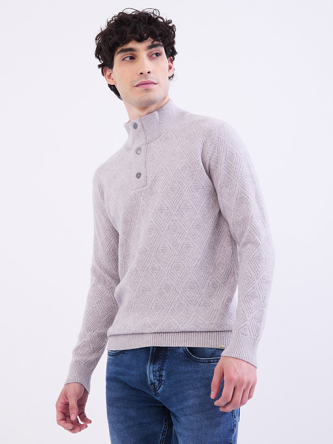 Spykar Silver Grey Slim Fit Casual Sweaters For Men
