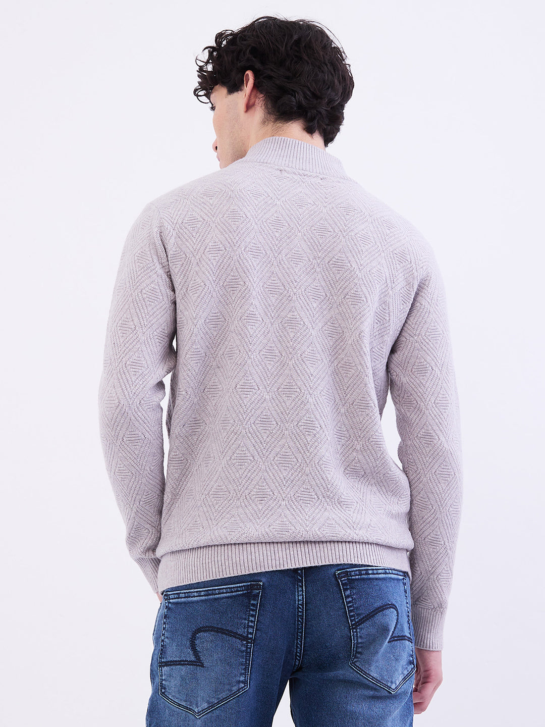 Spykar Silver Grey Slim Fit Casual Sweaters For Men