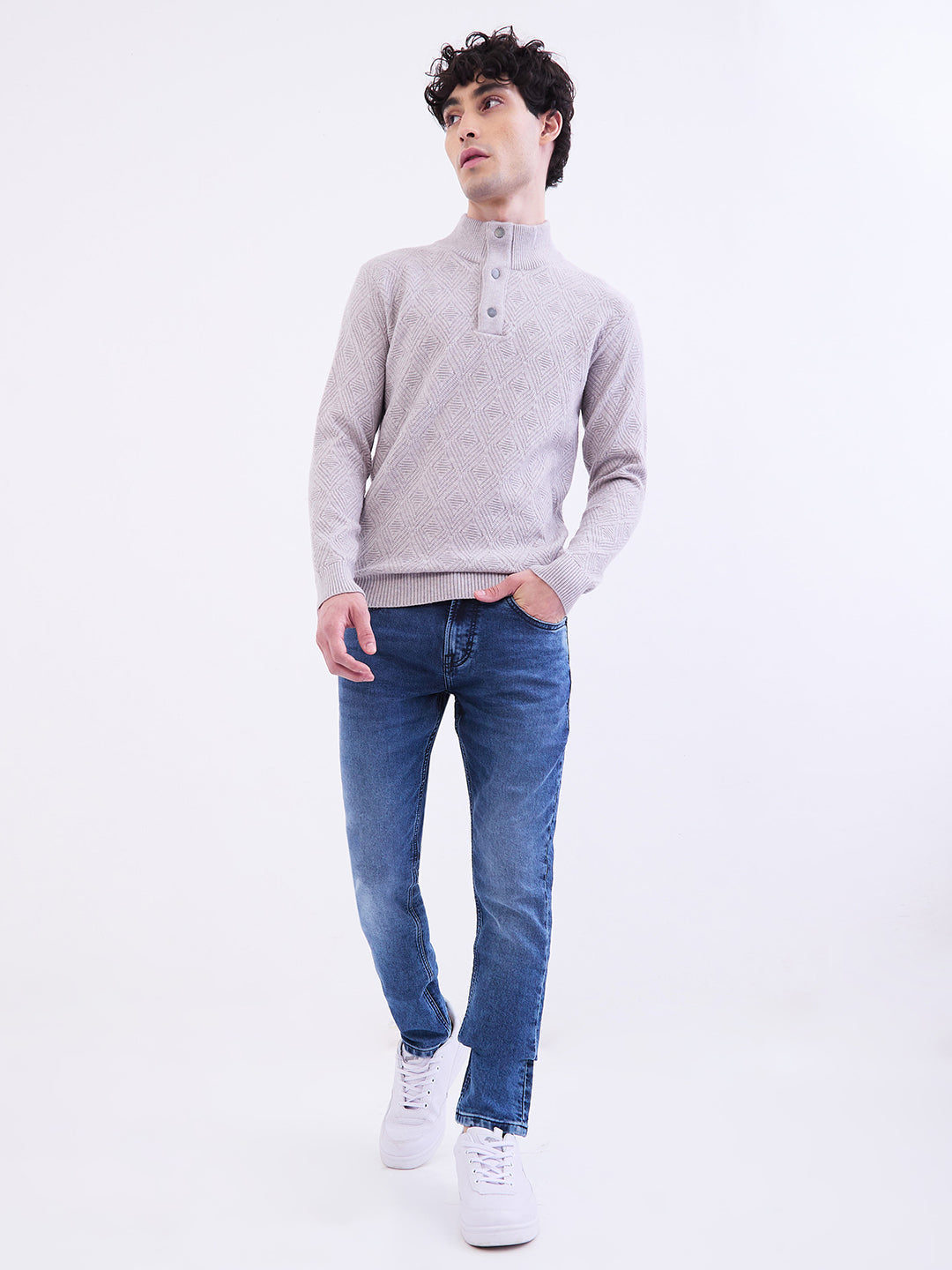 Spykar Silver Grey Slim Fit Casual Sweaters For Men