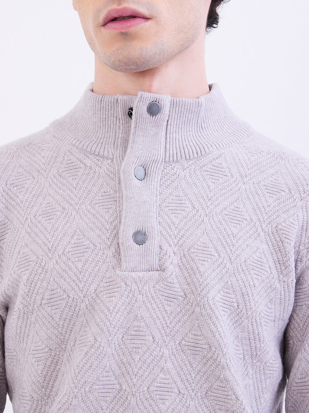 Men Sweater Silver Grey Slim Fit