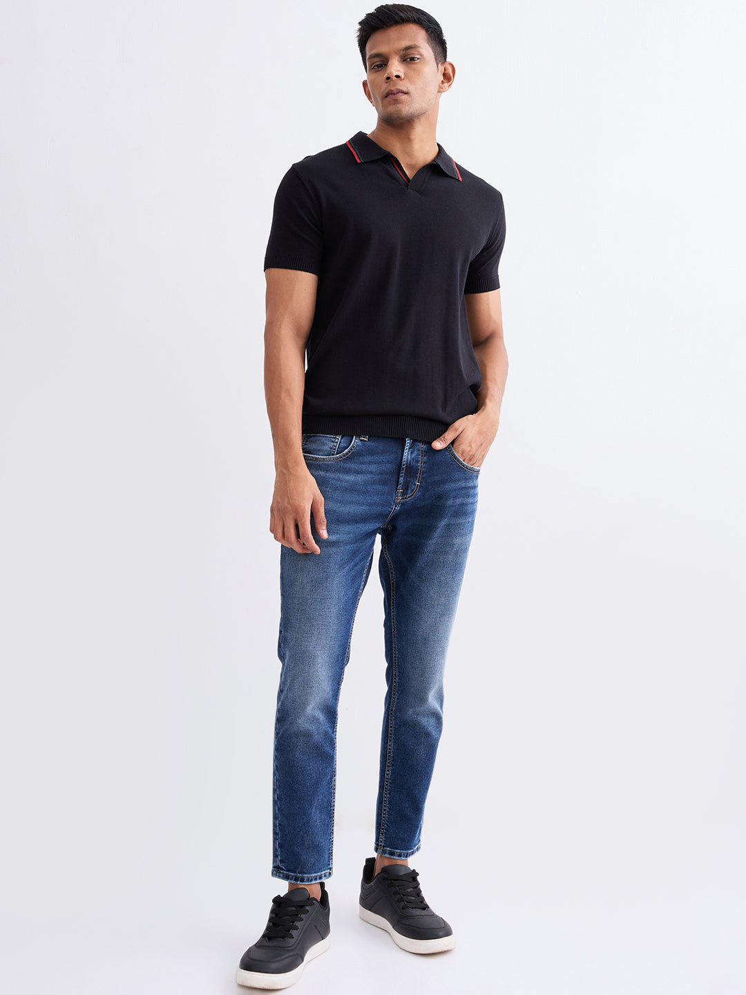 Spykar Black Slim Fit Casual Sweaters For Men