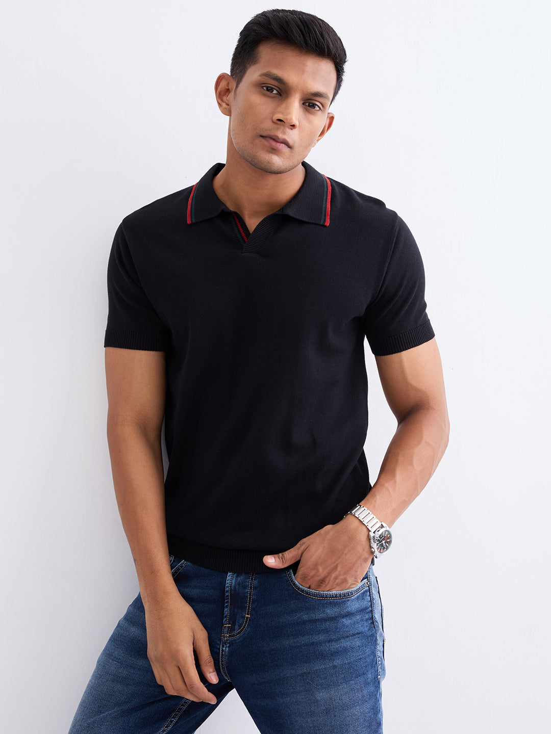 Spykar Black Slim Fit Casual Sweaters For Men