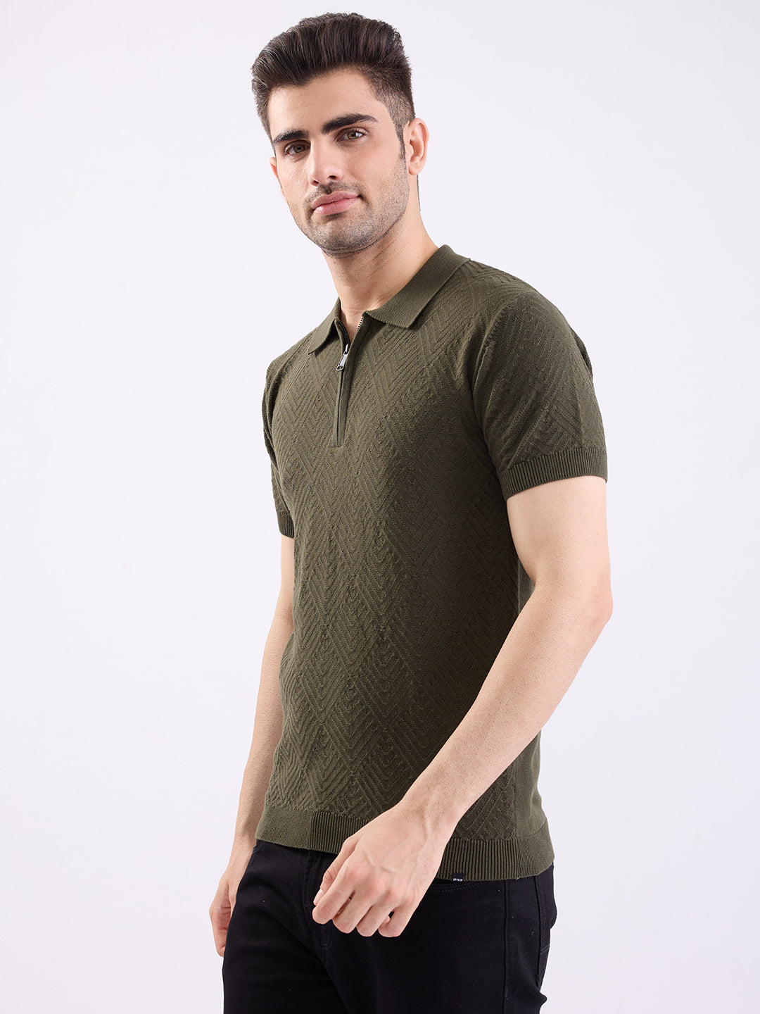 Men Sweater Avocado Green Slim Fit
