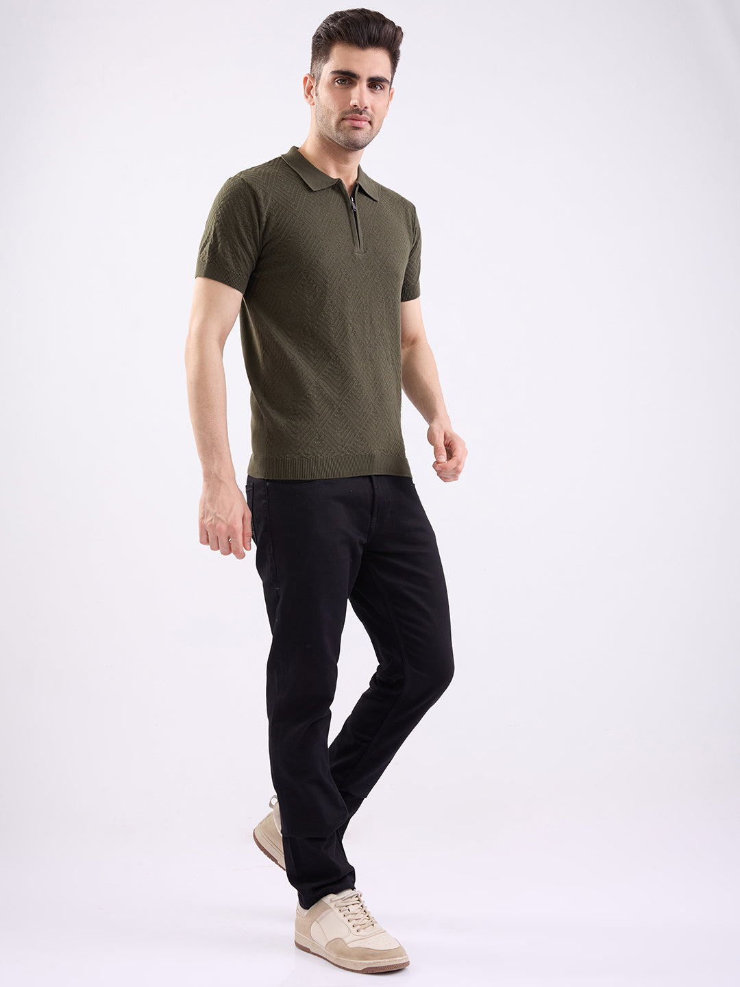 Spykar Avocado Green Slim Fit Casual Sweaters For Men