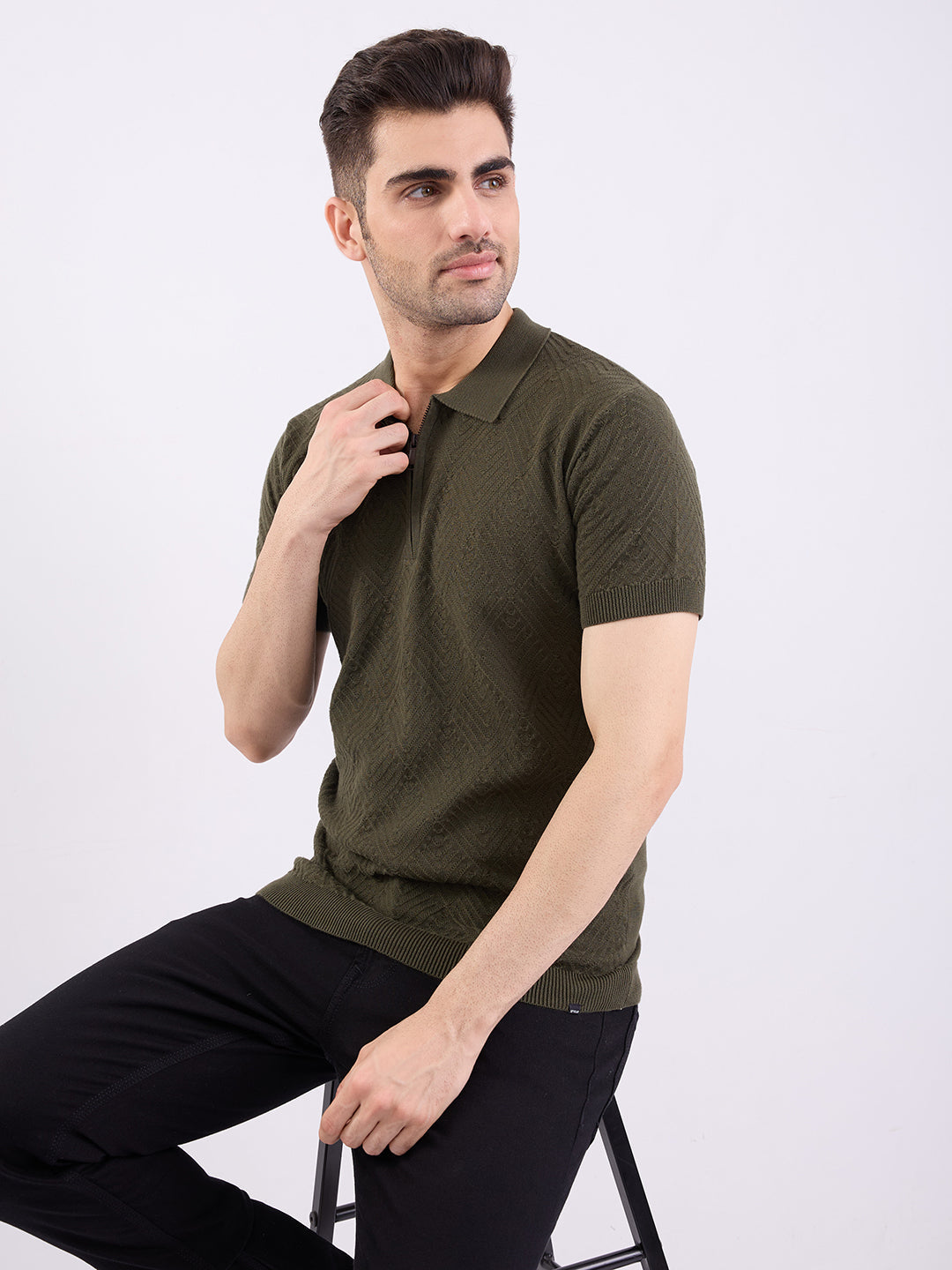 Spykar Avocado Green Slim Fit Casual Sweaters For Men
