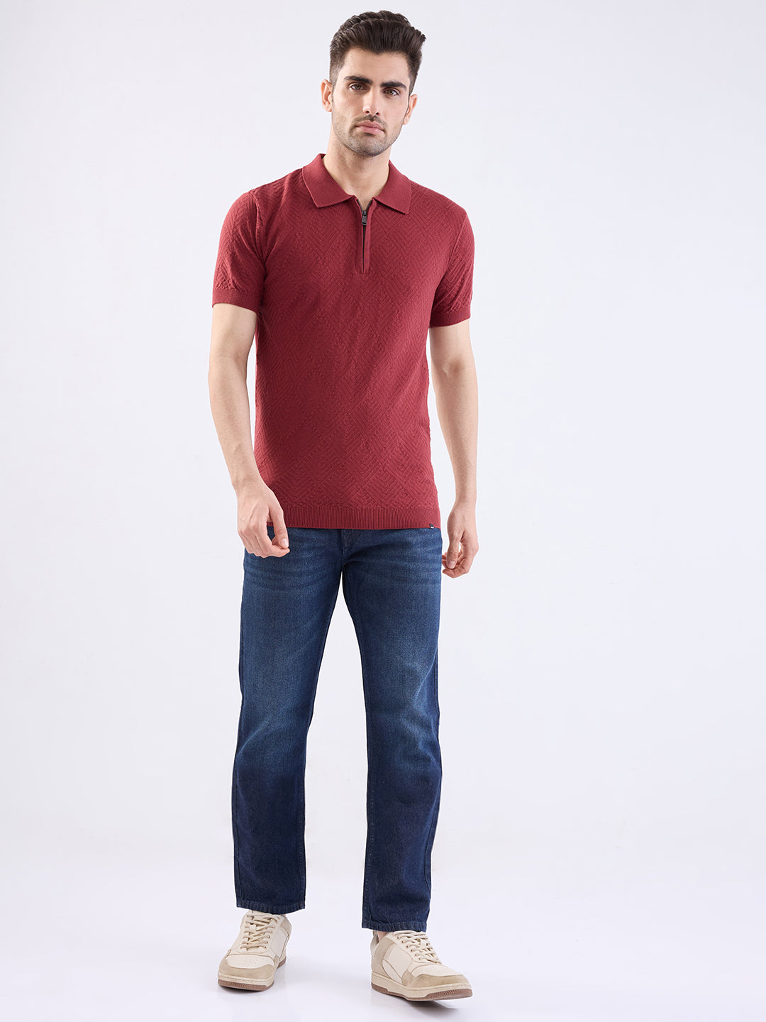 Spykar Brick Red Slim Fit Casual Sweaters For Men