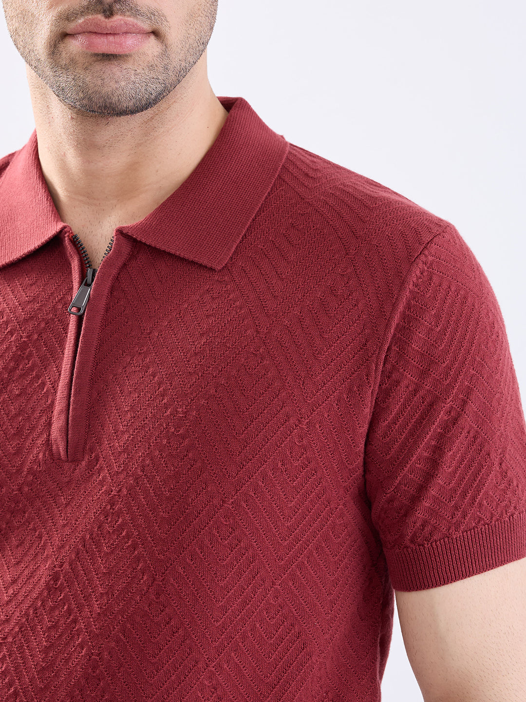 Spykar Brick Red Slim Fit Casual Sweaters For Men