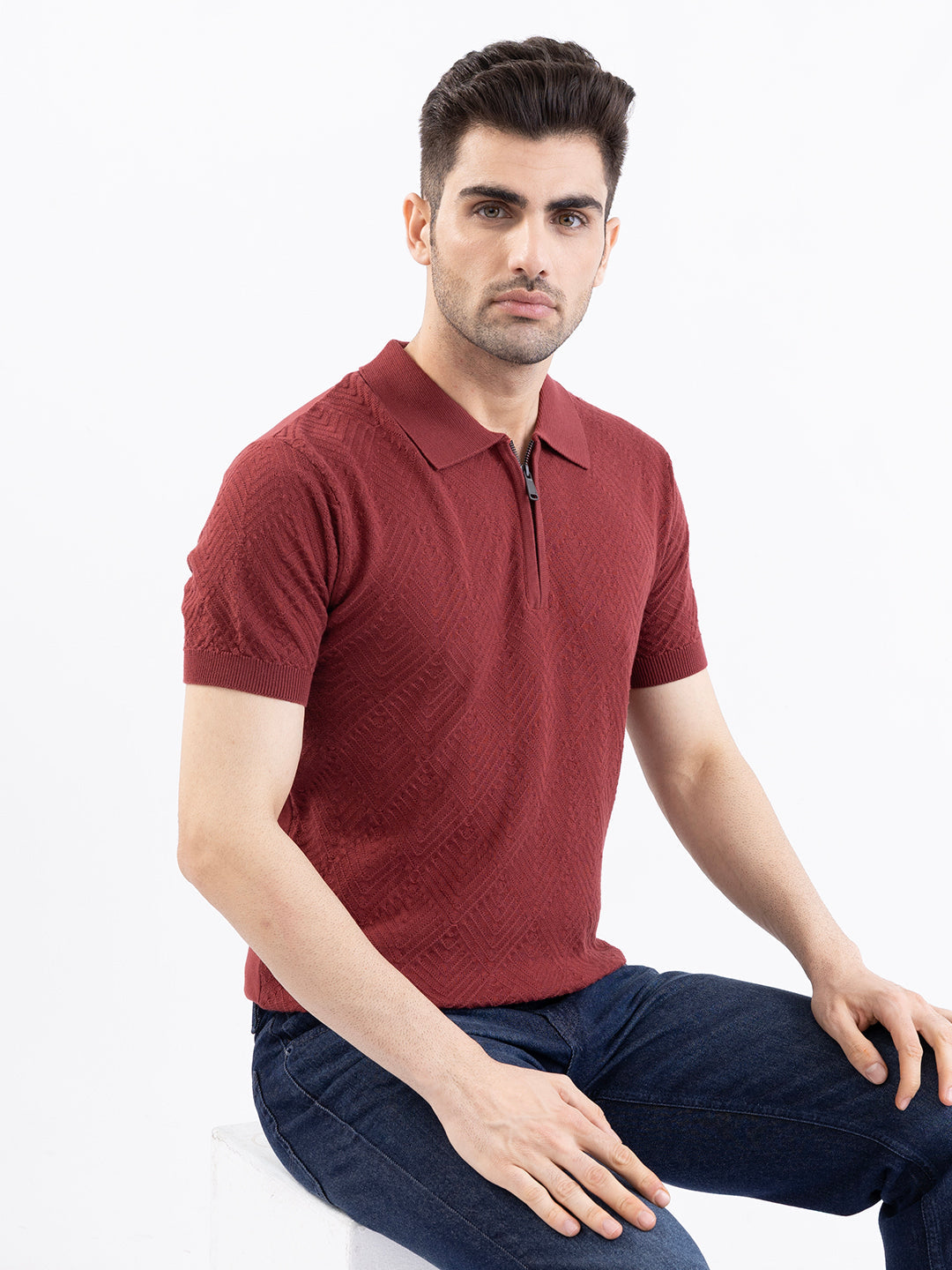 Spykar Brick Red Slim Fit Casual Sweaters For Men
