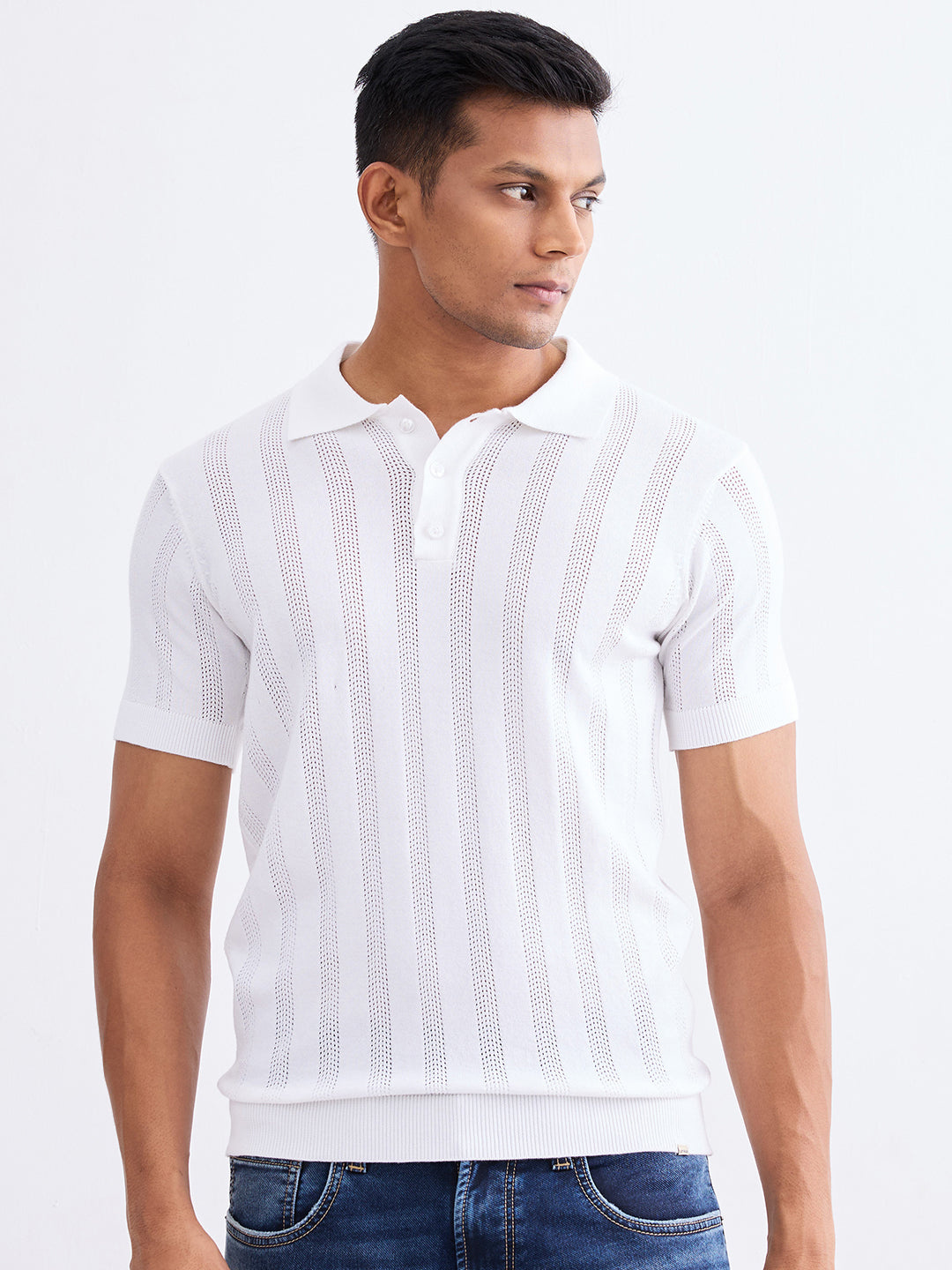 Men Sweater Off White Slim Fit