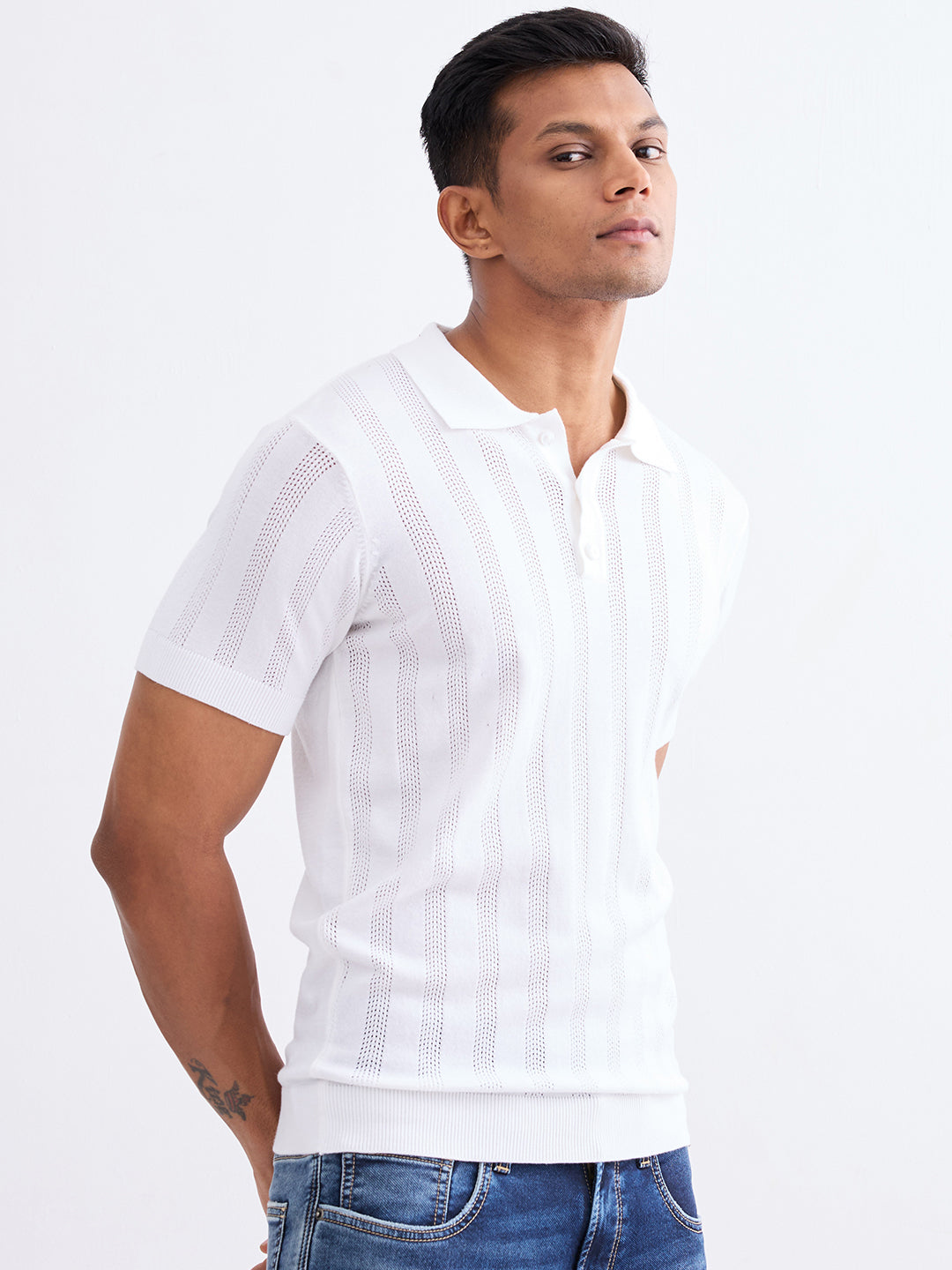 Men Sweater Off White Slim Fit
