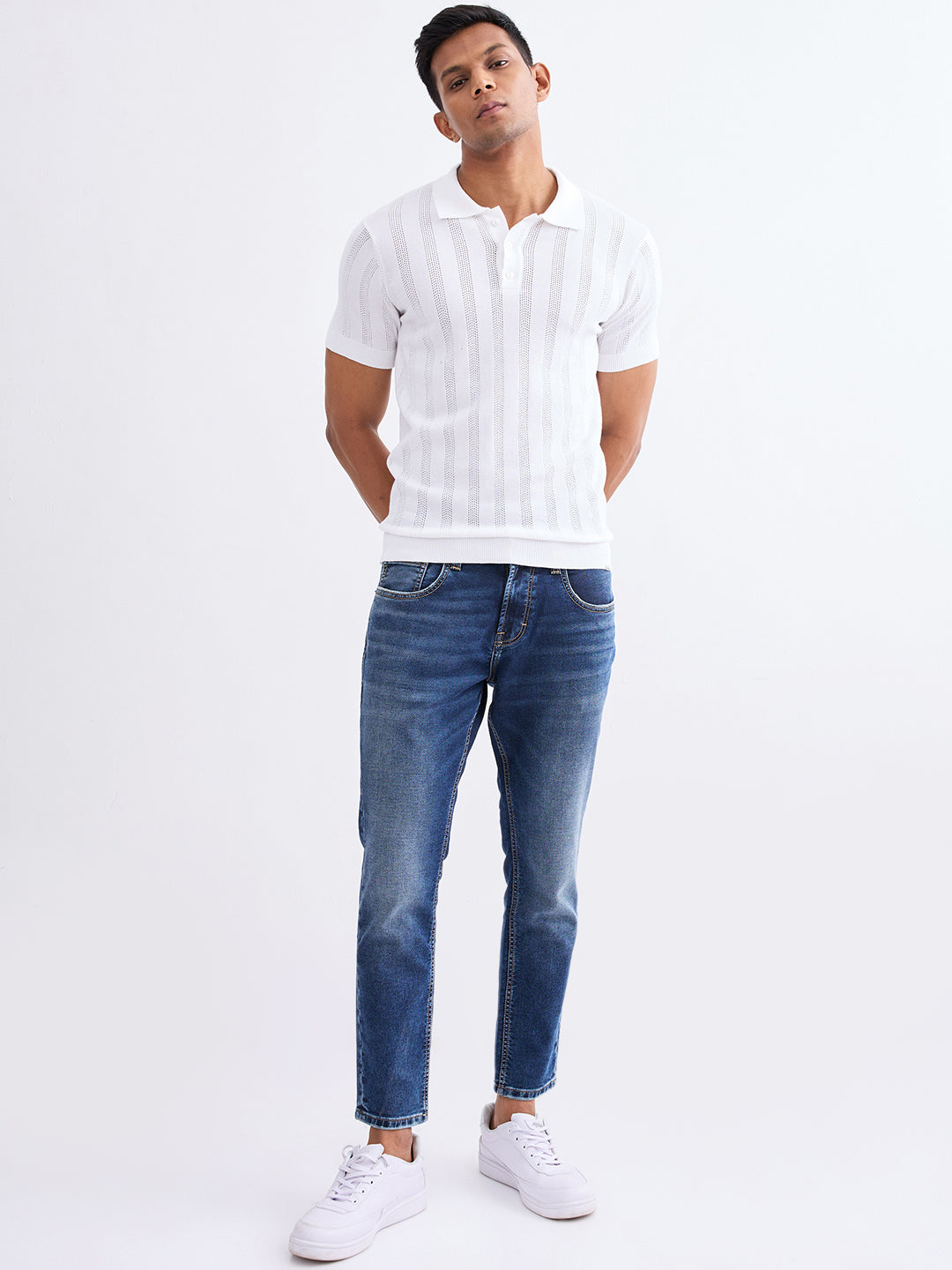 Spykar Off White Slim Fit Casual Sweaters For Men