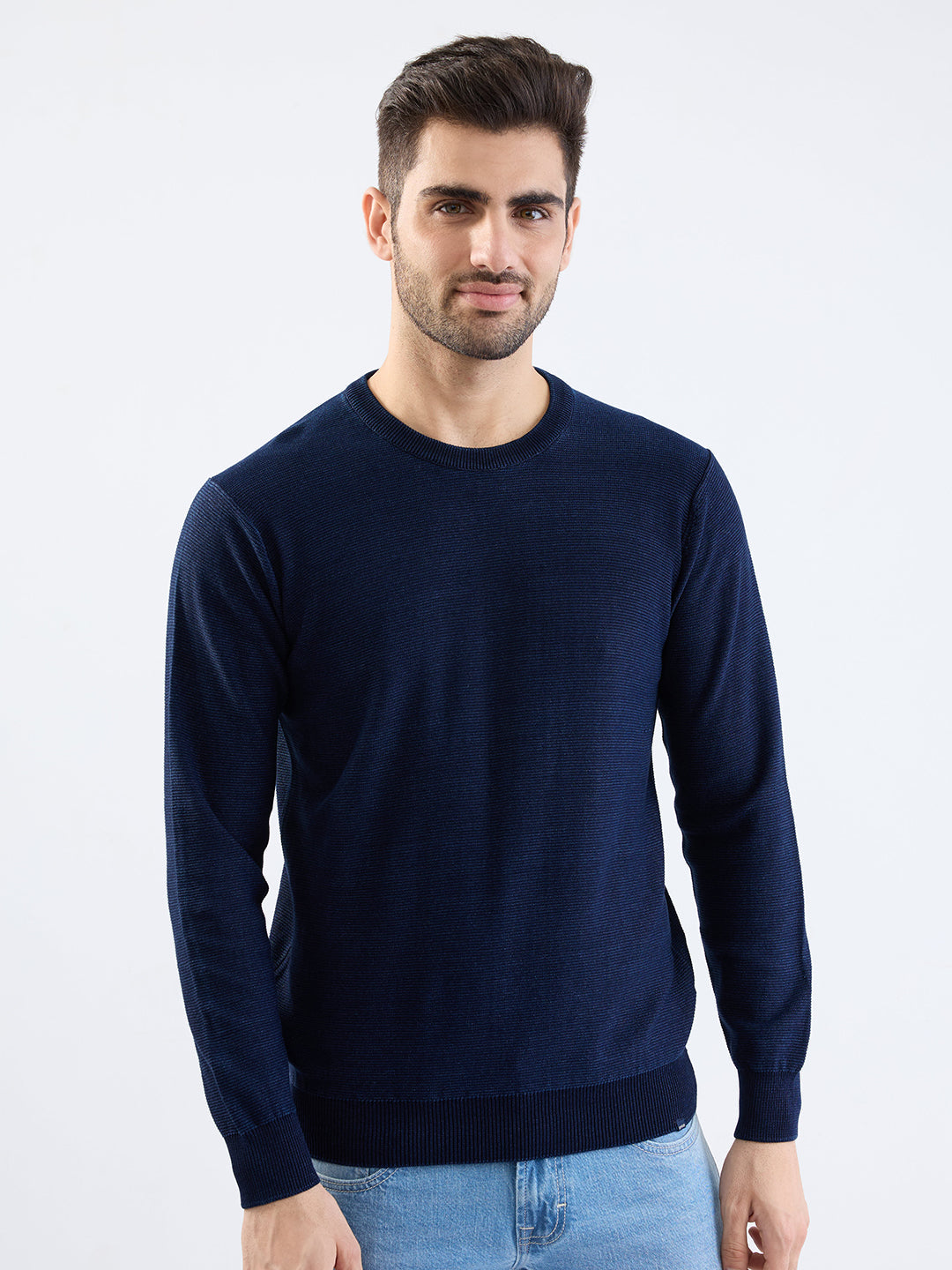 Spykar Indigo Blue Slim Fit Casual Sweaters For Men