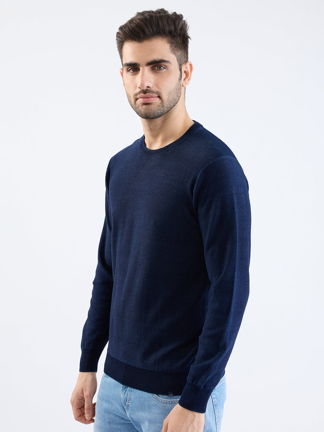 Spykar Indigo Blue Slim Fit Casual Sweaters For Men