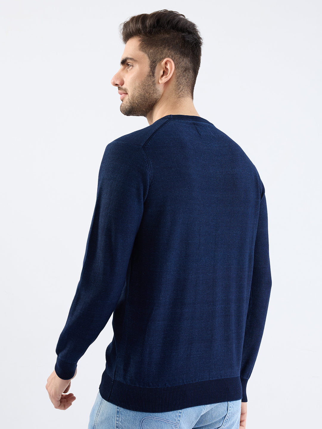 Spykar Indigo Blue Slim Fit Casual Sweaters For Men