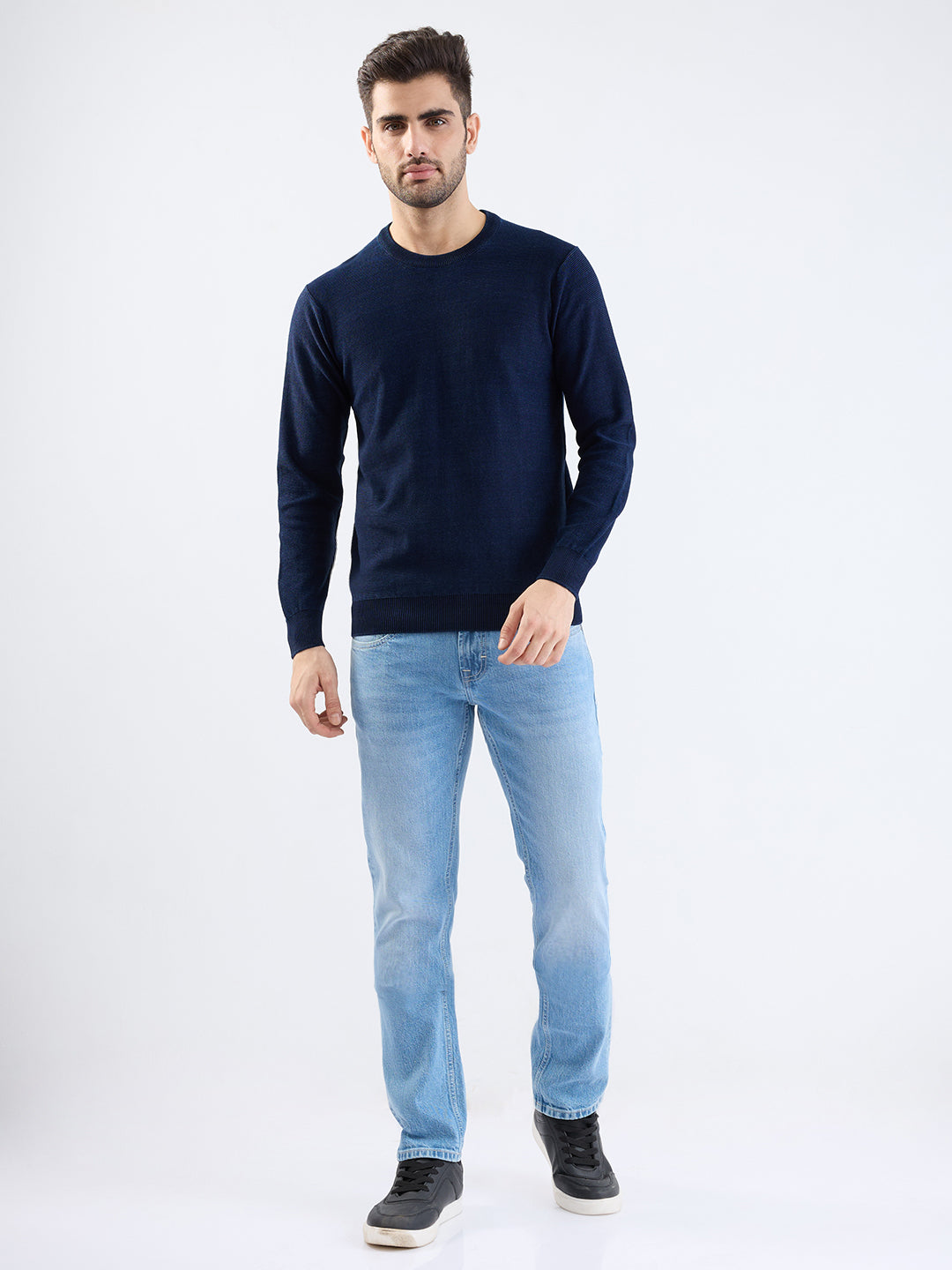Spykar Indigo Blue Slim Fit Casual Sweaters For Men