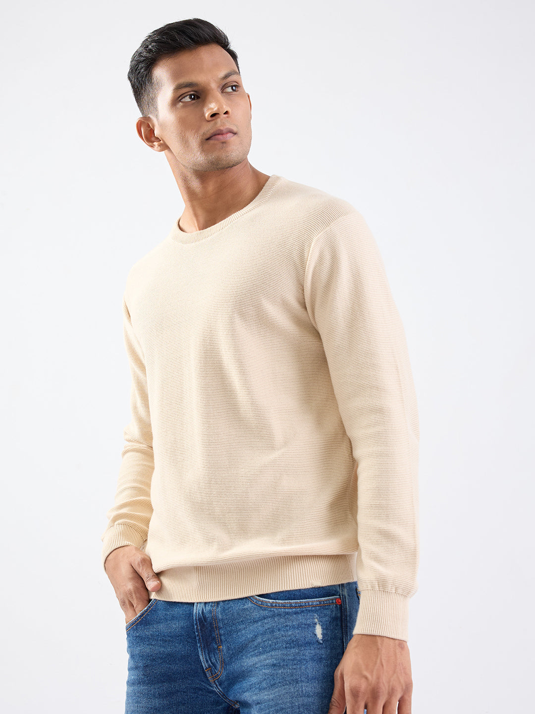 Spykar Taupe Beige Slim Fit Casual Sweaters For Men