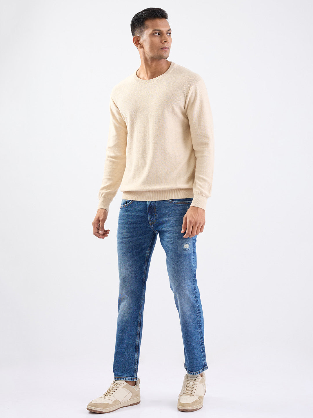 Spykar Taupe Beige Slim Fit Casual Sweaters For Men