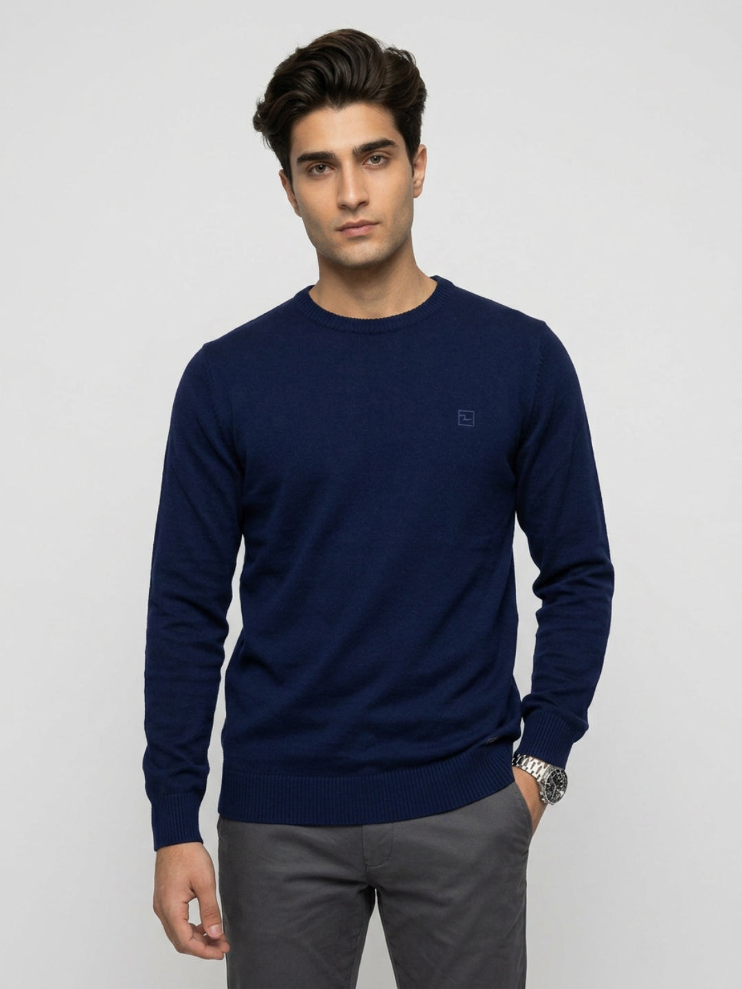 Men Sweater Navy Blue Regular Fit