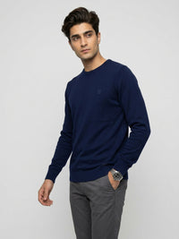 Men Sweater Navy Blue Regular Fit