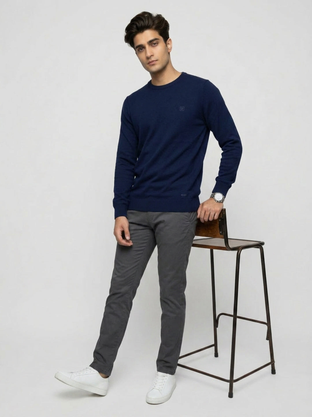 Men Sweater Navy Blue Regular Fit