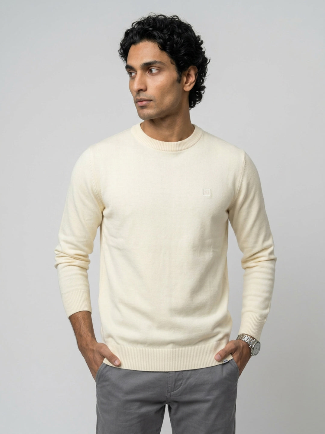 Men Sweater White Regular Fit