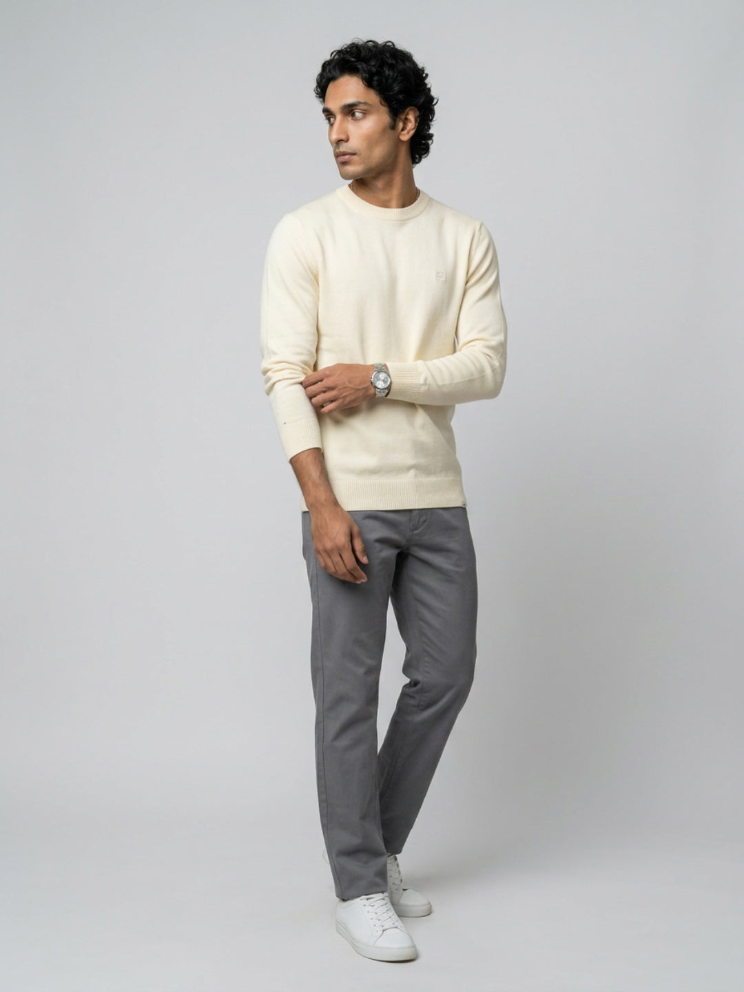 Men Sweater White Regular Fit