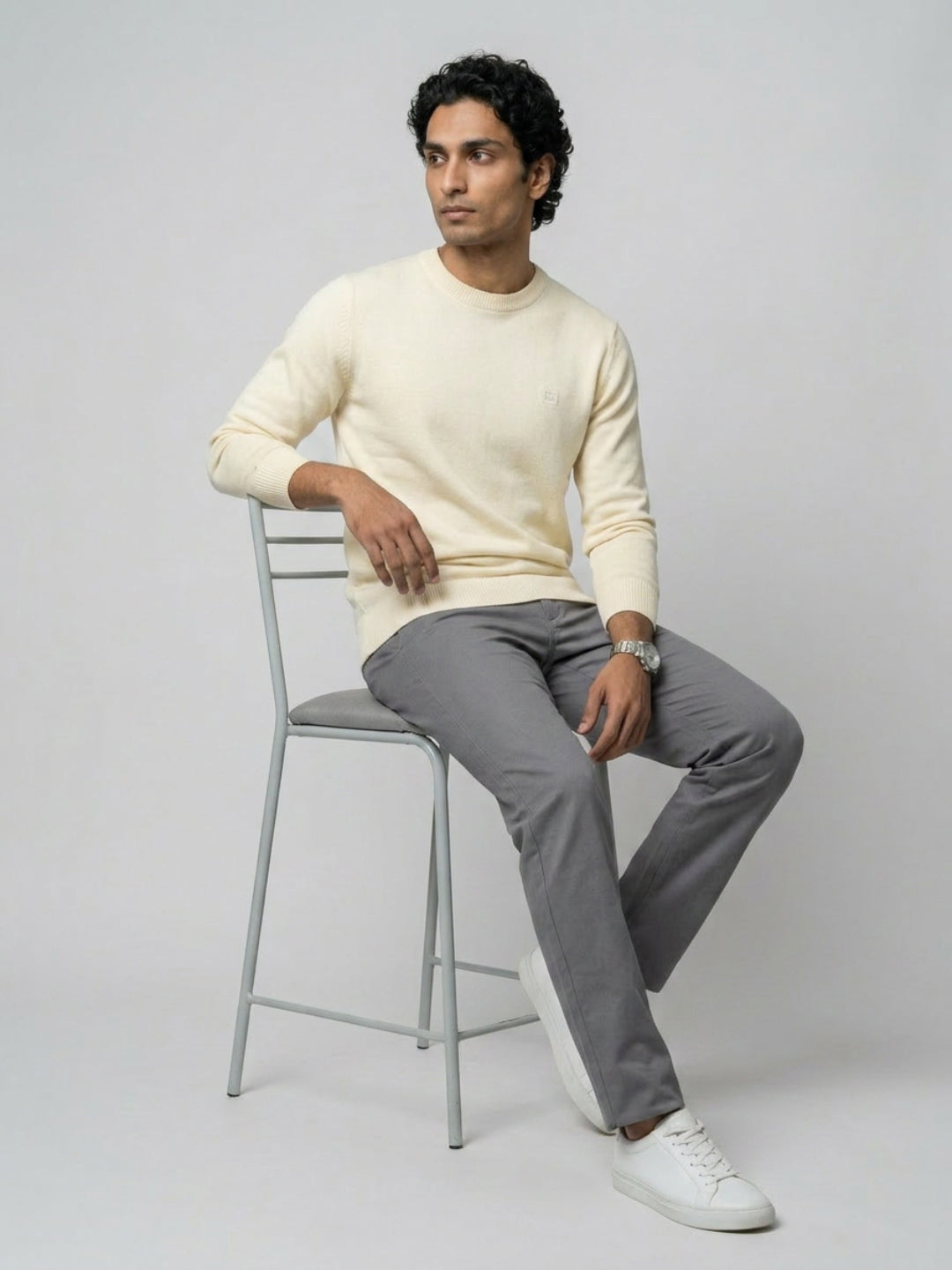 Men Sweater White Regular Fit