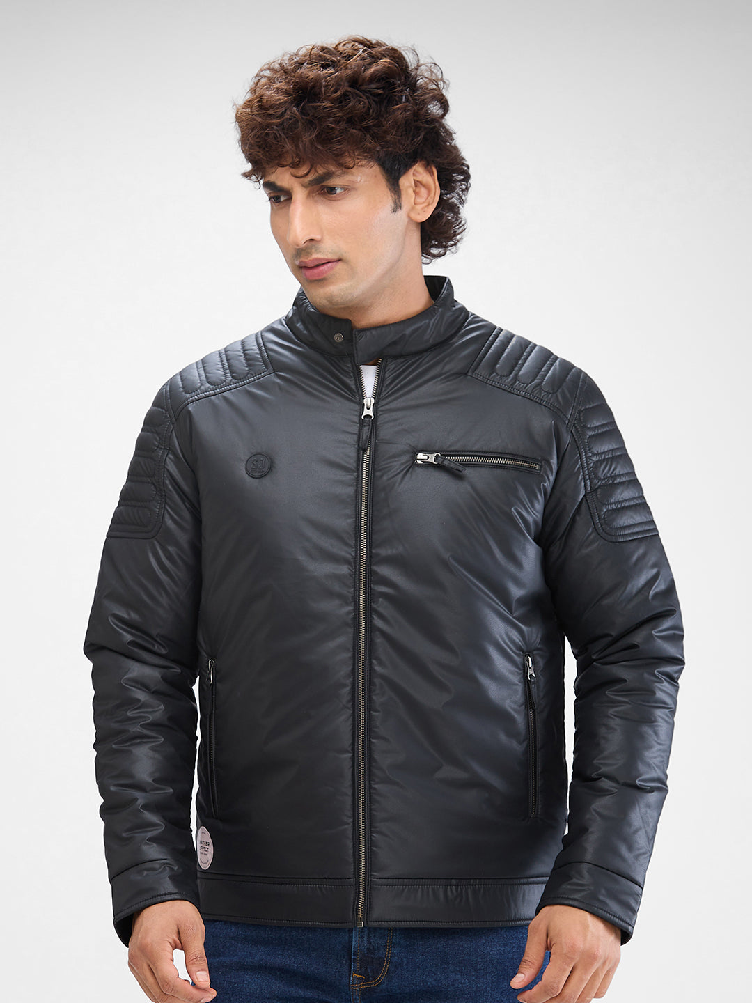 Spykar Jet Black Polyester Full Sleeve Jacket For Men