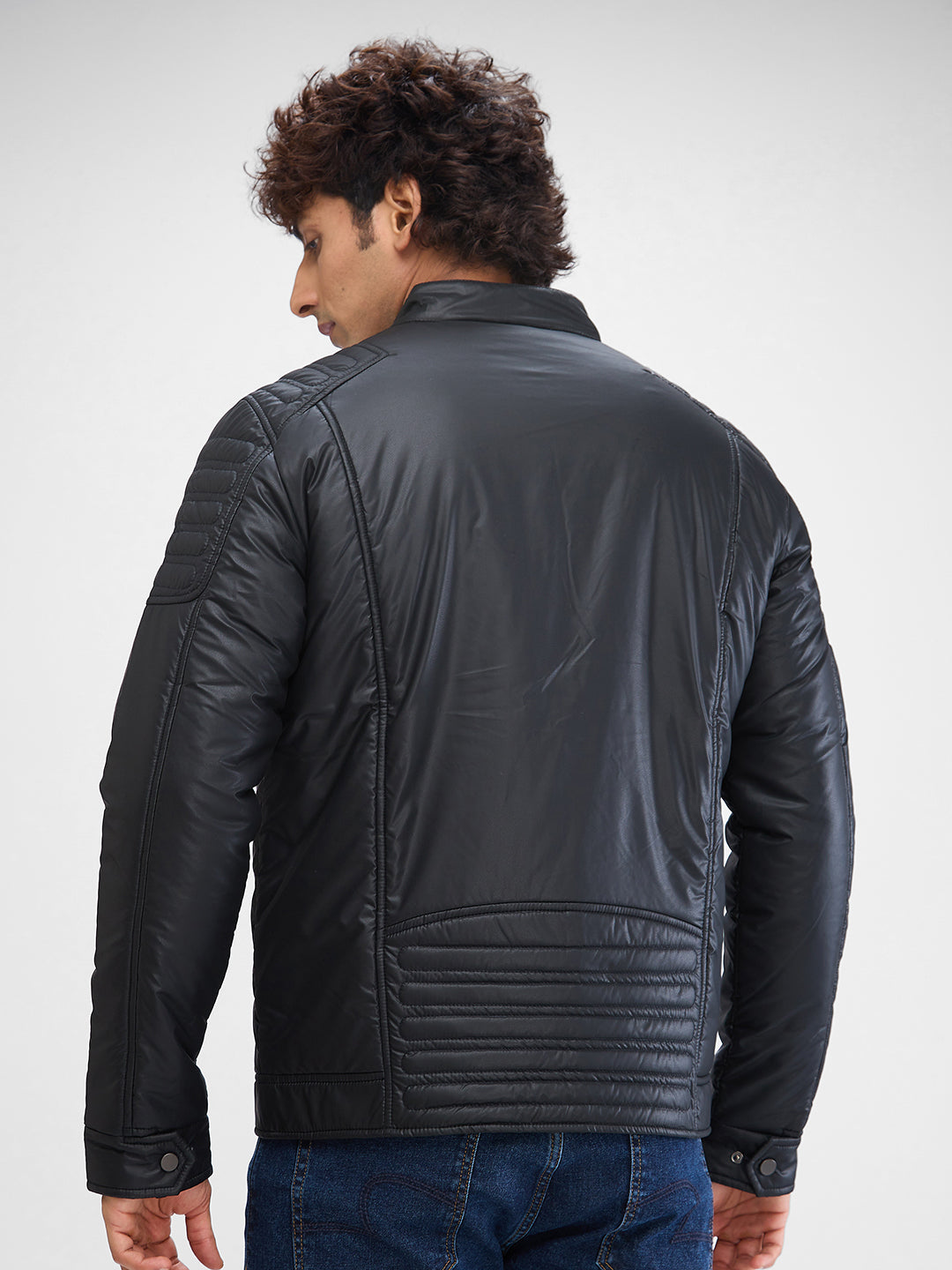 Spykar Jet Black Polyester Full Sleeve Jacket For Men