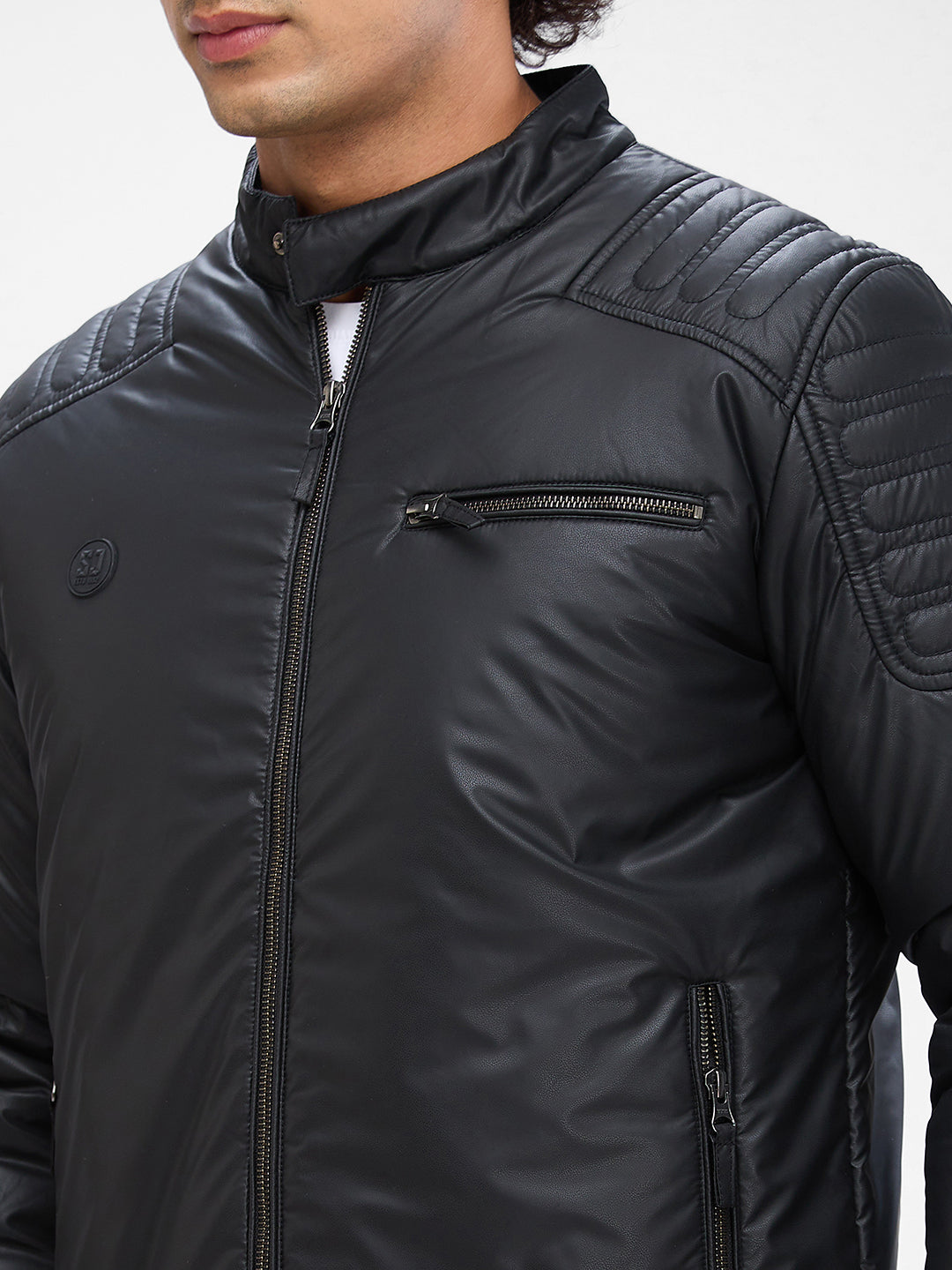 Spykar Jet Black Polyester Full Sleeve Jacket For Men