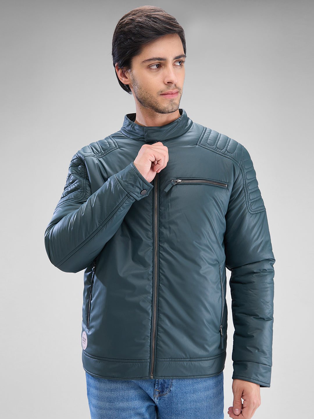 Spykar Teal Green Polyester Full Sleeve Jacket For Men