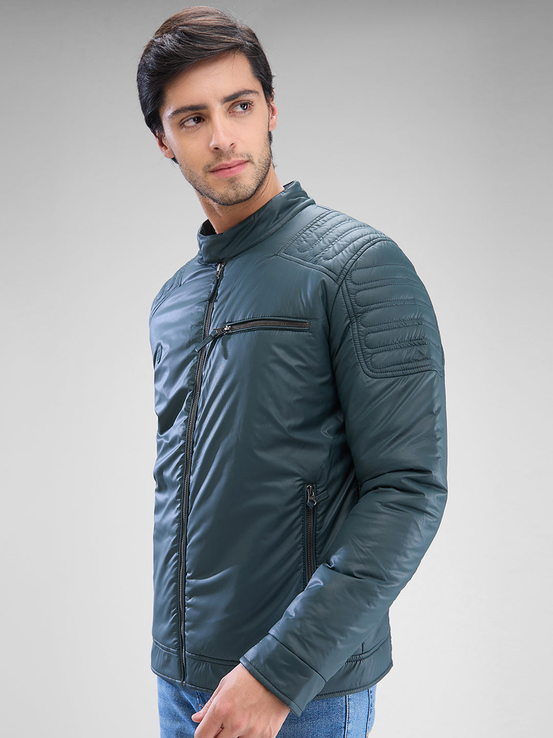 Spykar Teal Green Polyester Full Sleeve Jacket For Men