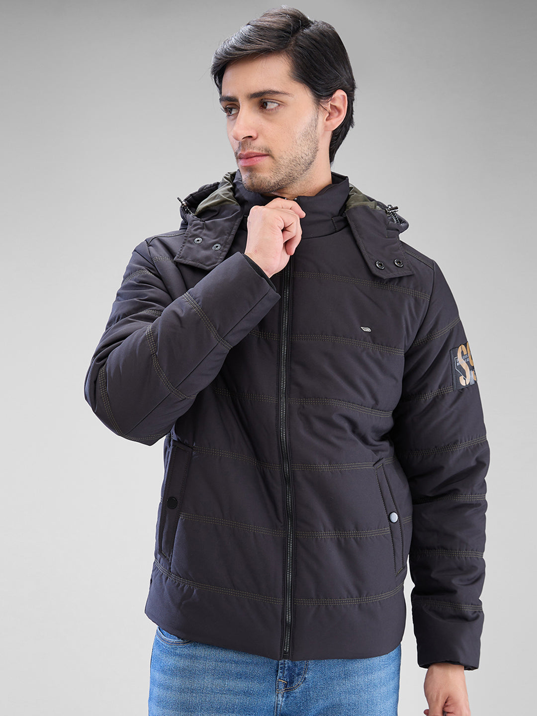 Spykar Jet Black Polyester Full Sleeve Jacket For Men