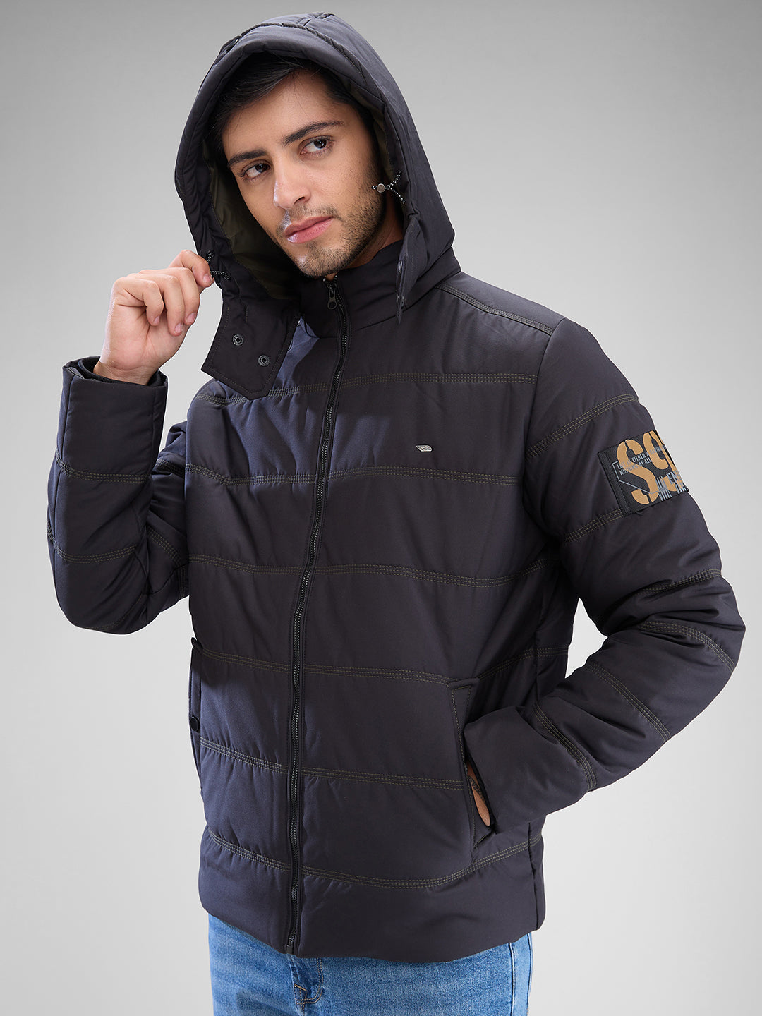 Spykar Jet Black Polyester Full Sleeve Jacket For Men