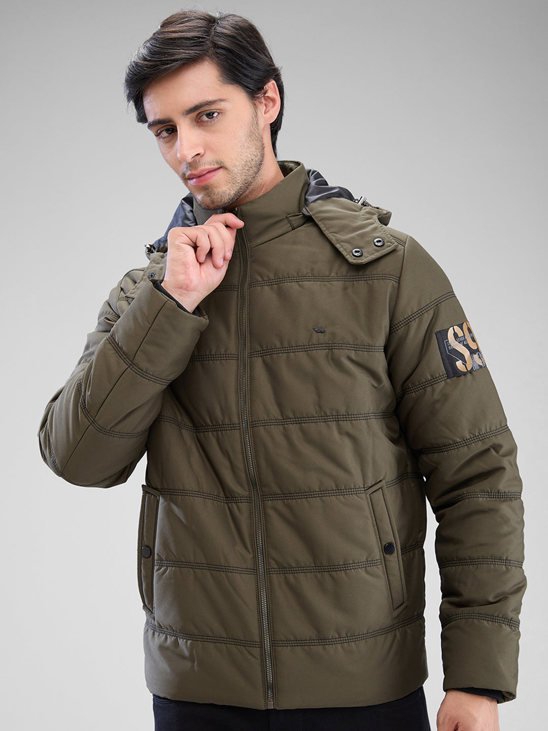 Spykar Military Green Polyester Full Sleeve Jacket For Men