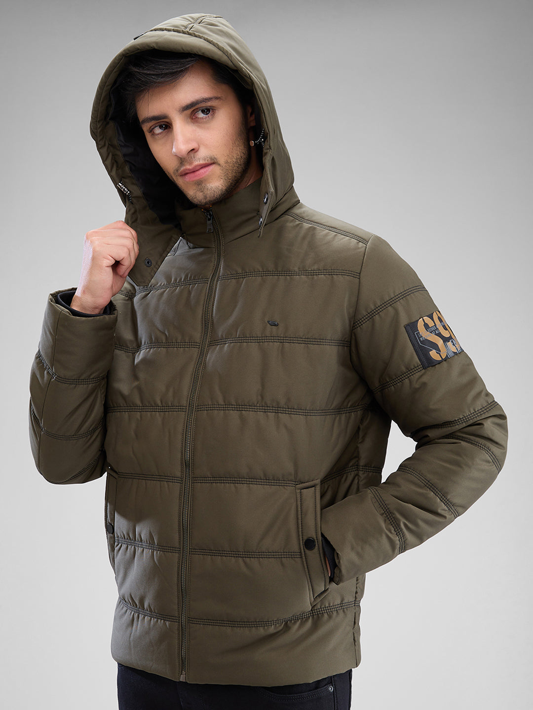 Spykar Military Green Polyester Full Sleeve Jacket For Men