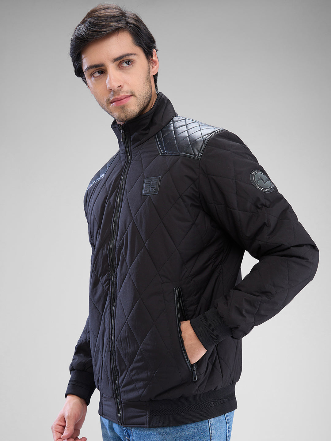 Spykar Jet Black Polyester Full Sleeve Jacket For Men