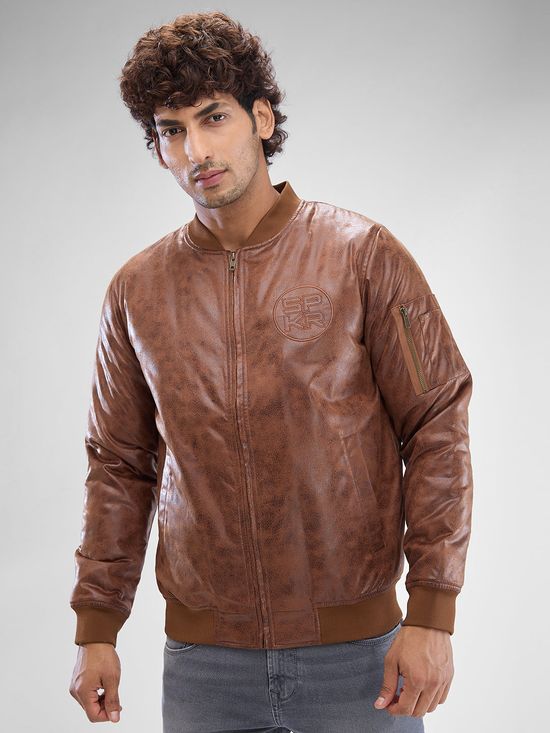 Spykar Bison Brown Polyester Full Sleeve Jacket For Men