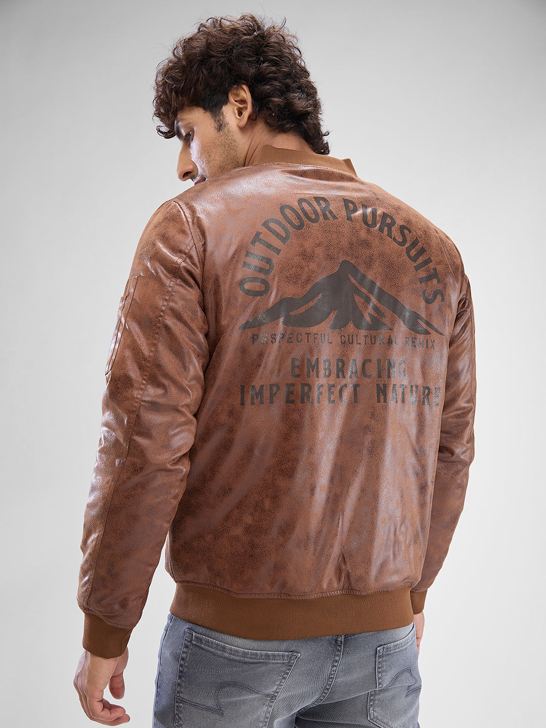 Spykar Bison Brown Polyester Full Sleeve Jacket For Men