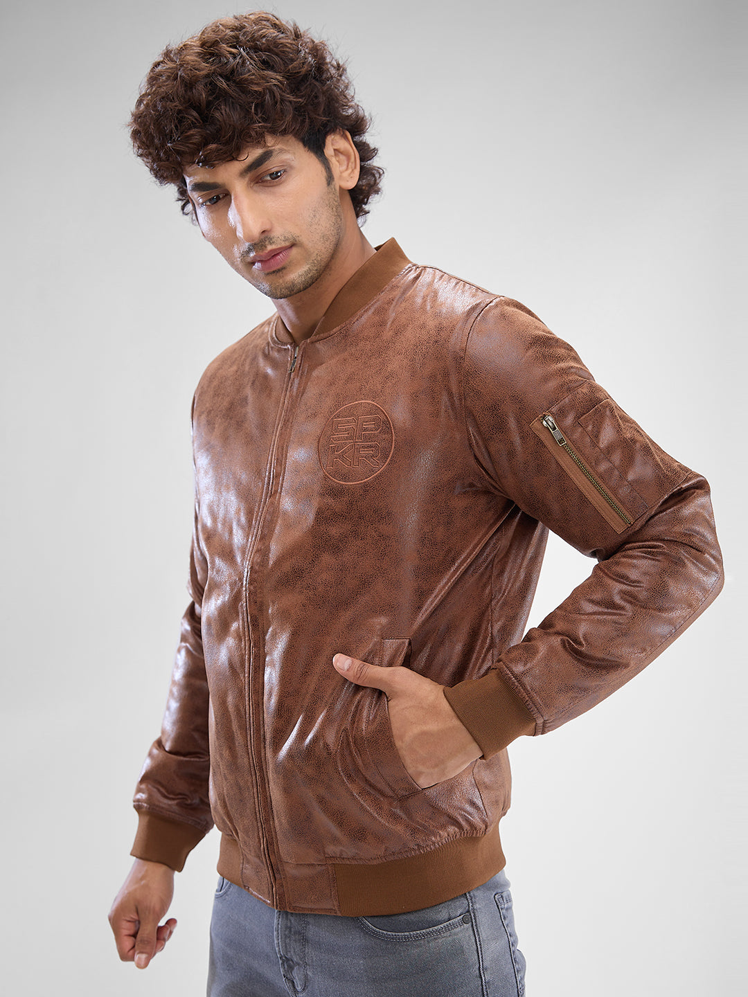 Spykar Bison Brown Polyester Full Sleeve Jacket For Men