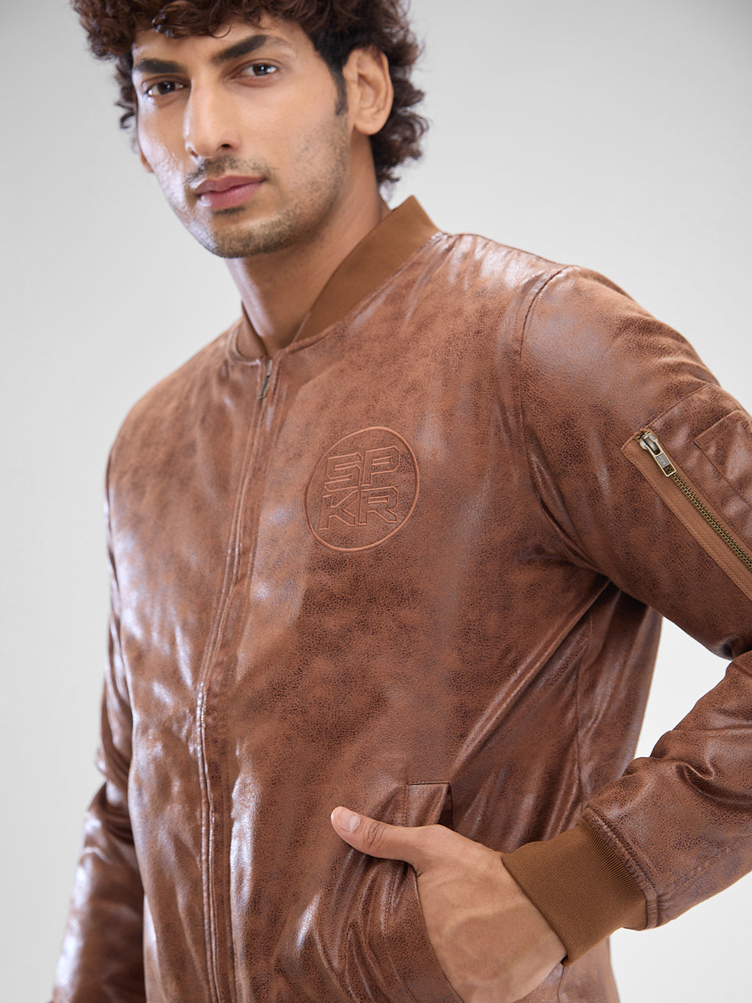 Spykar Bison Brown Polyester Full Sleeve Jacket For Men