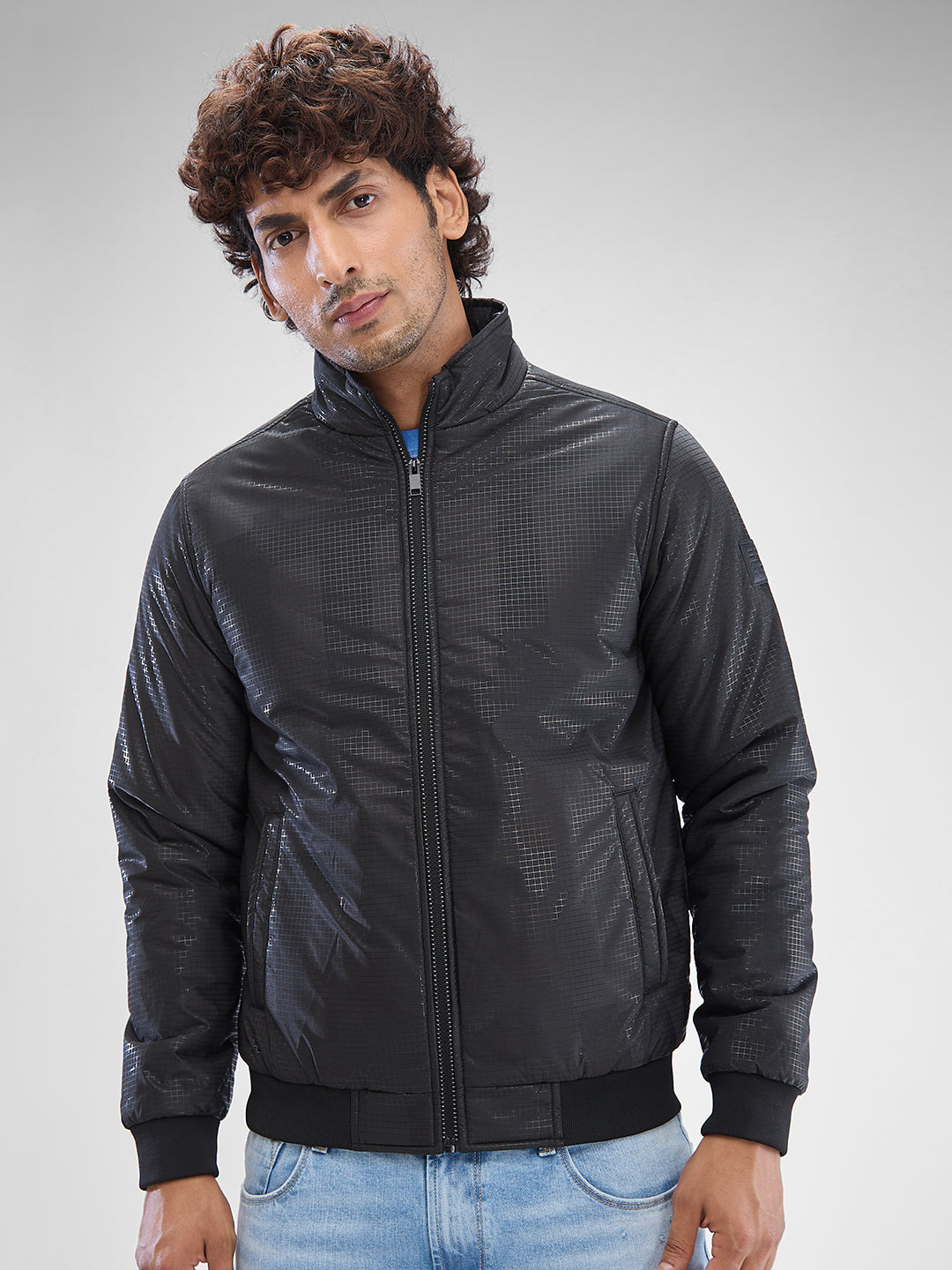 Spykar Jet Black Polyester Full Sleeve Jacket For Men