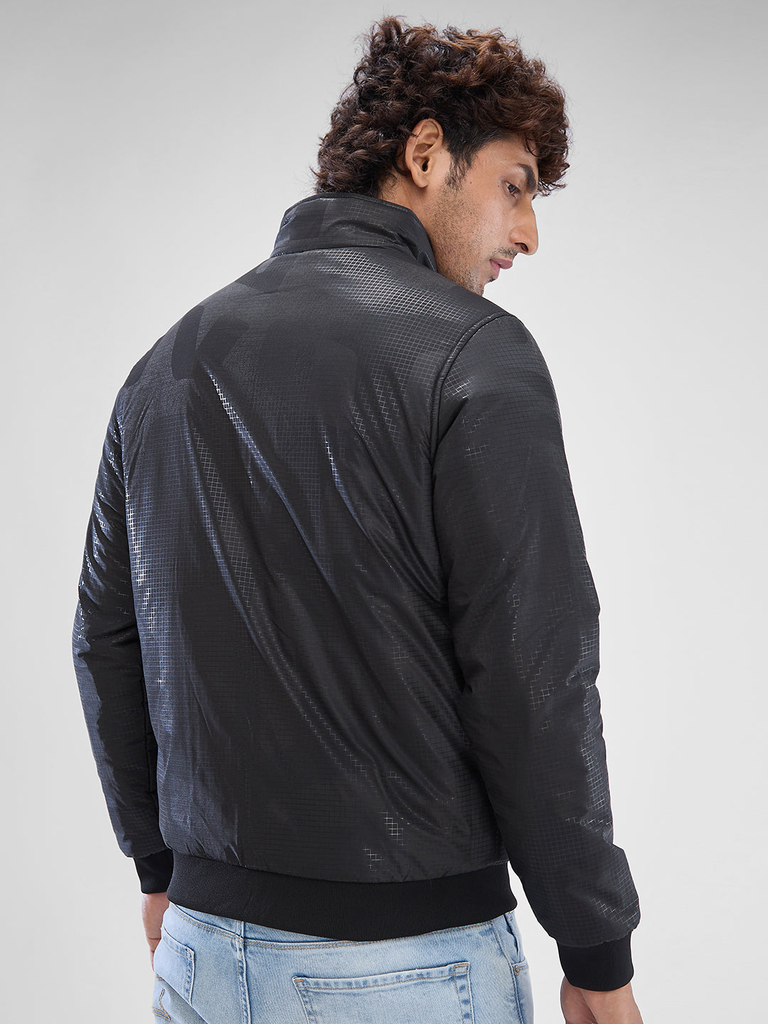 Spykar Jet Black Polyester Full Sleeve Jacket For Men