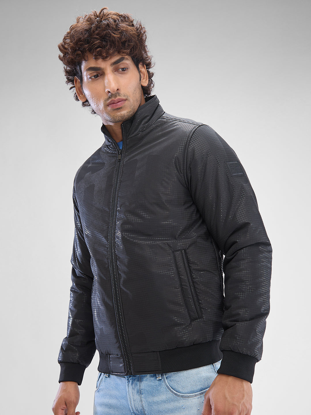 Spykar Jet Black Polyester Full Sleeve Jacket For Men